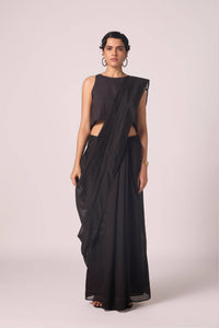 Zuben Zodiac Black Handwoven Embroidered Saree