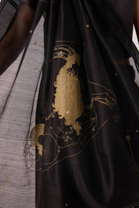 Zuben Zodiac Black Handwoven Embroidered Saree