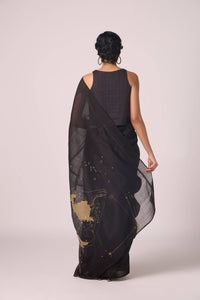 Zuben Zodiac Black Handwoven Embroidered Saree