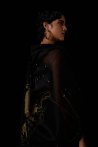 Zuben Zodiac Black Handwoven Embroidered Saree