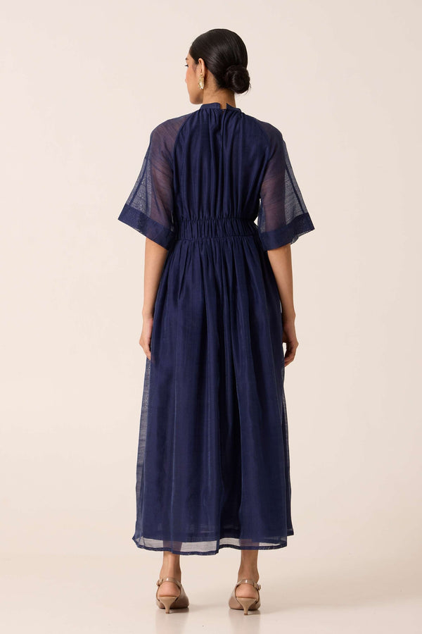 Arha Navy Ruched Handwoven Dress