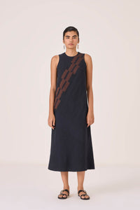 Anura Black Handwoven Sleeveless Midi Dress