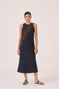 Anura Black Handwoven Sleeveless Midi Dress