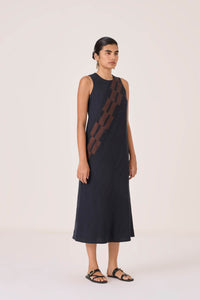Anura Black Handwoven Sleeveless Midi Dress