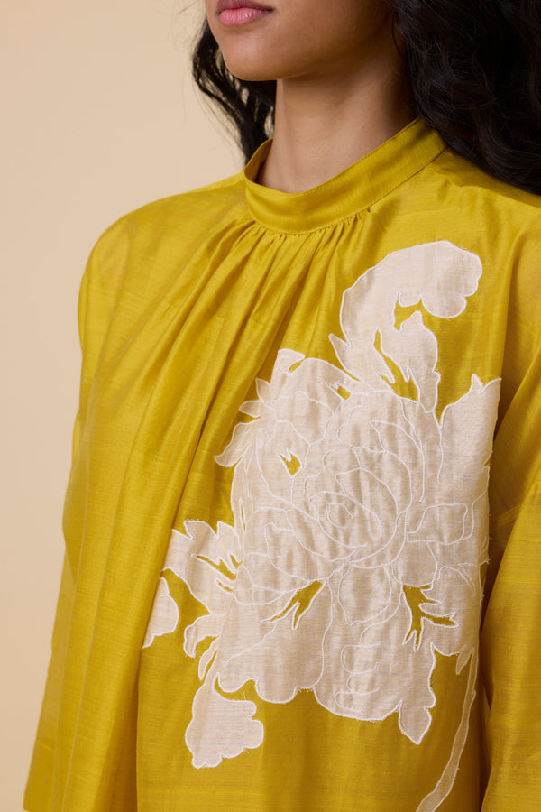 Aira Yellow Handwoven Embroidered Dress