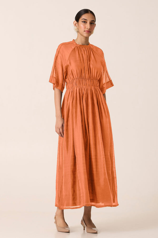 Arha Apricot Ruched Dress