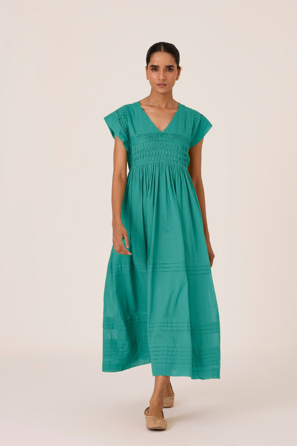 Aelia Cyan Pleated Midi Dress