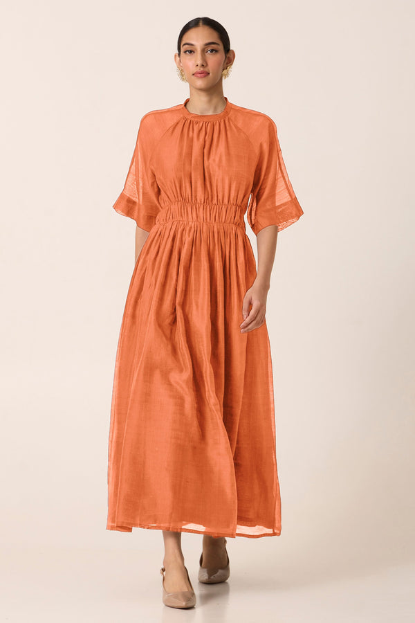 Arha Apricot Ruched Dress