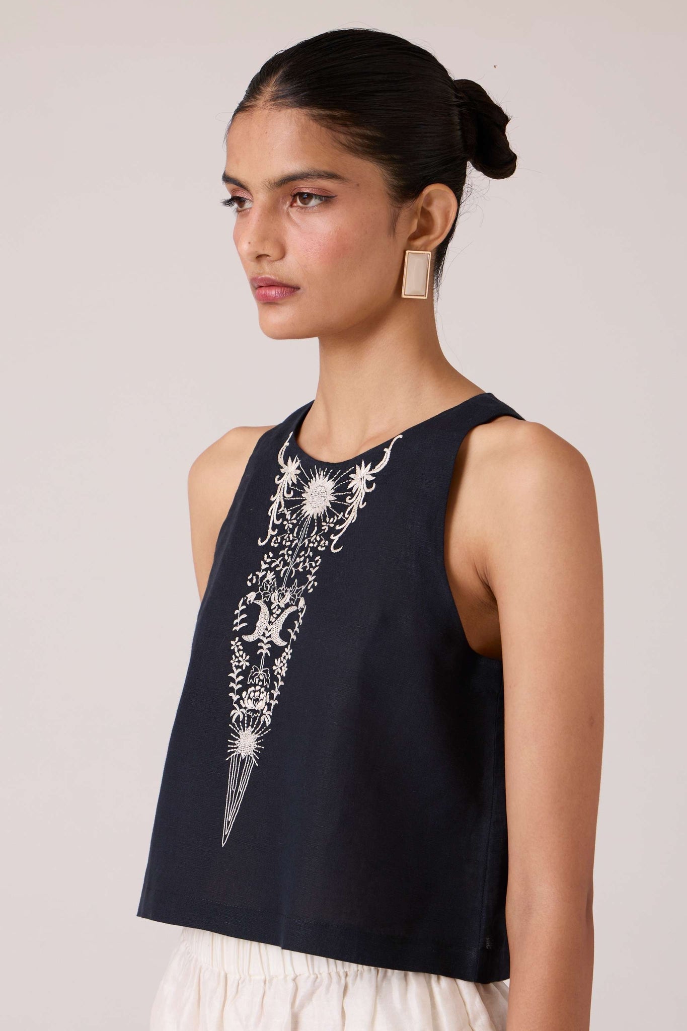 Evora Black Embroidered Top