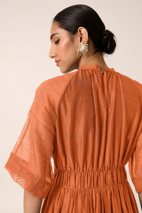 Arha Apricot Ruched Dress