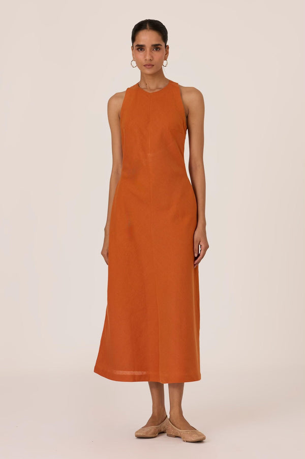 Riha Orange Halter Maxi Dress