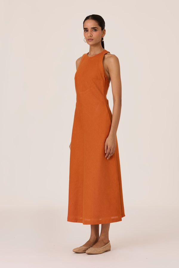 Riha Orange Halter Maxi Dress