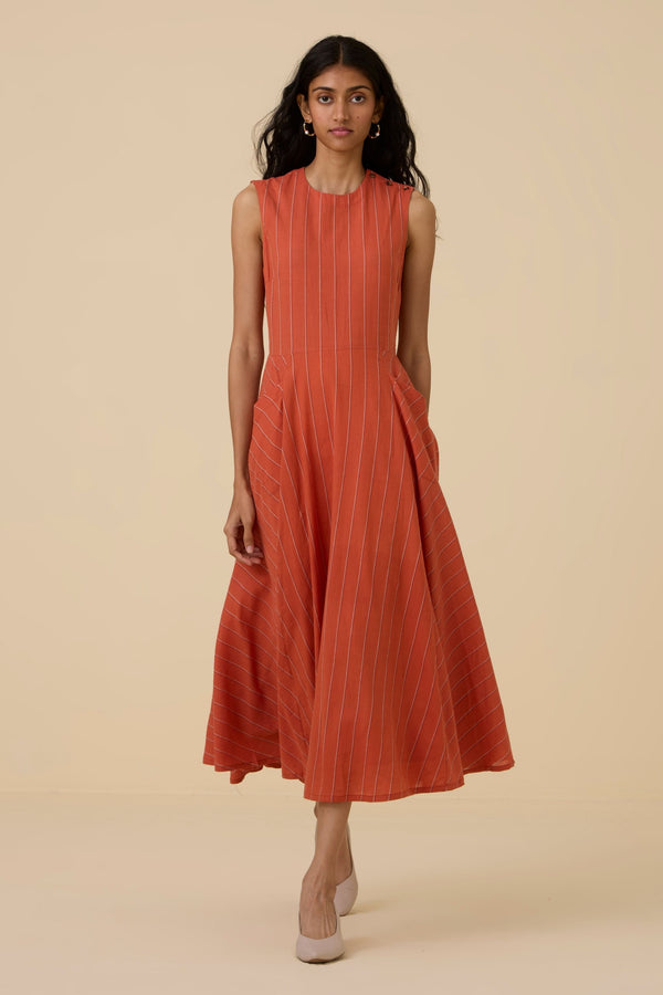 Valentino Orange Cotton Midi Dress