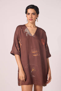 Stad Brown Zodiac Print Shift Dress
