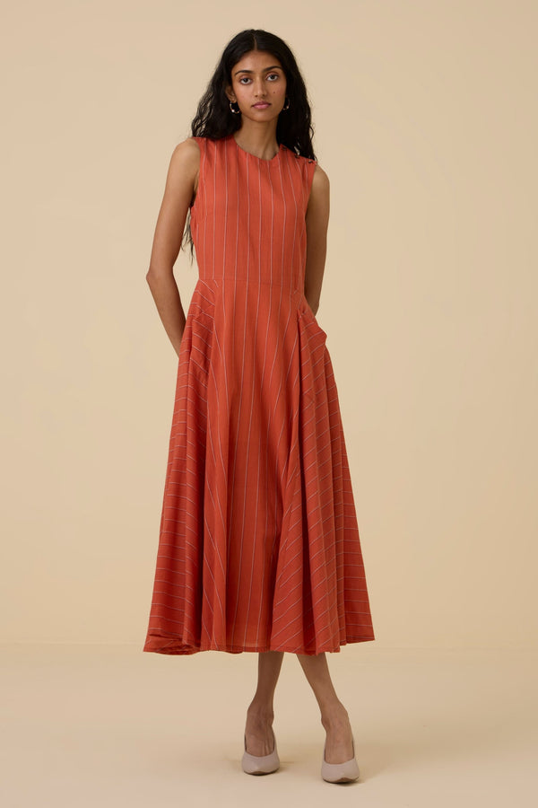 Valentino Orange Cotton Midi Dress