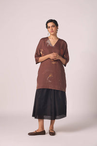 Stad Brown Zodiac Print Shift Dress
