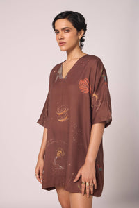 Stad Brown Zodiac Print Shift Dress