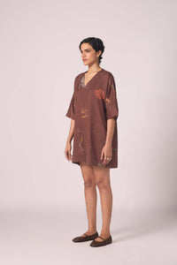 Stad Brown Zodiac Print Shift Dress