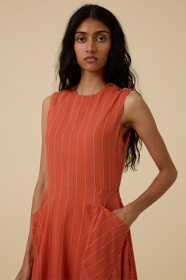 Valentino Orange Cotton Midi Dress