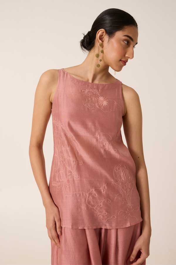 Jhumpa Pink Handwoven Top