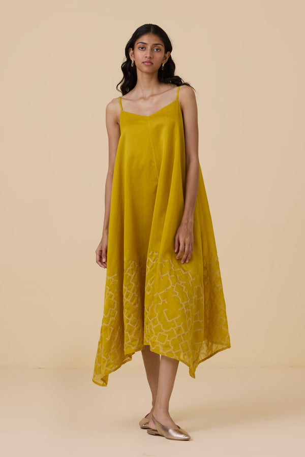 Inaya Yellow Handwoven Resort Dress