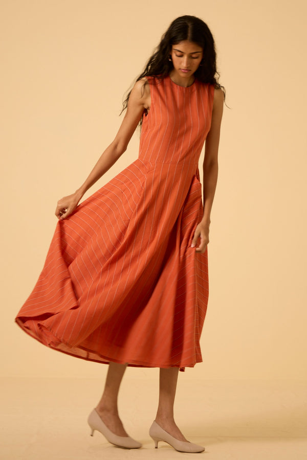 Valentino Orange Cotton Midi Dress