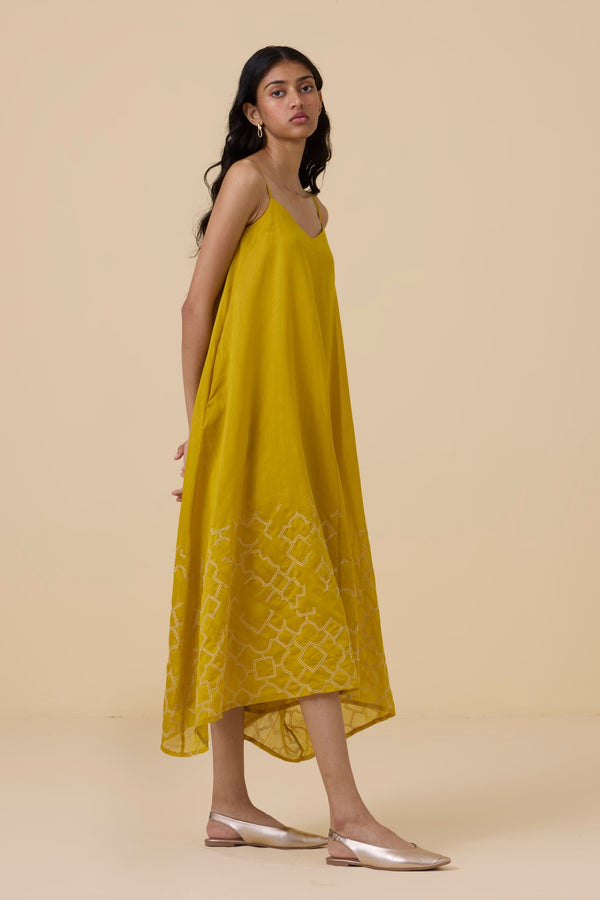 Inaya Yellow Handwoven Resort Dress