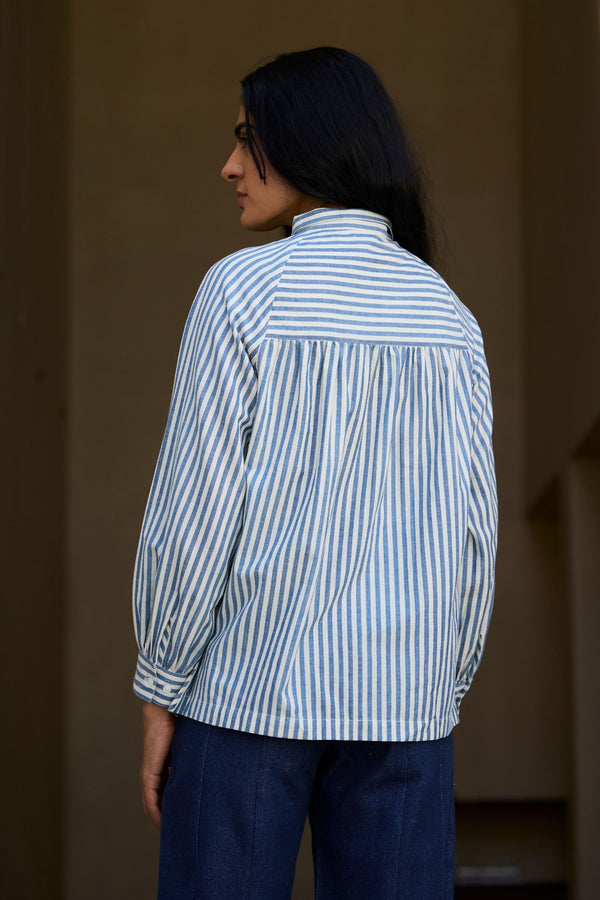 Yeji Handwoven Blue Striped Shirt