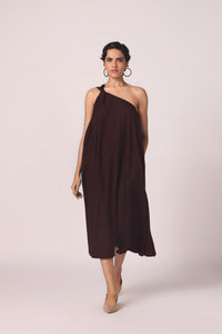 Izar Wine Silk One Shoulder Dress