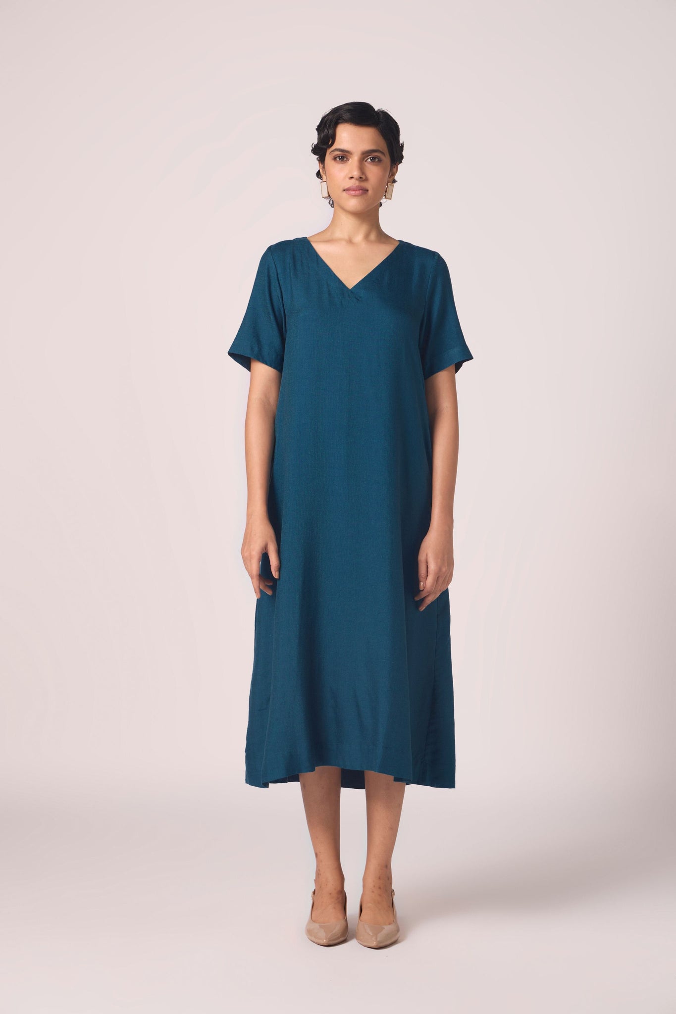 Vega Blue Silk Midi Dress
