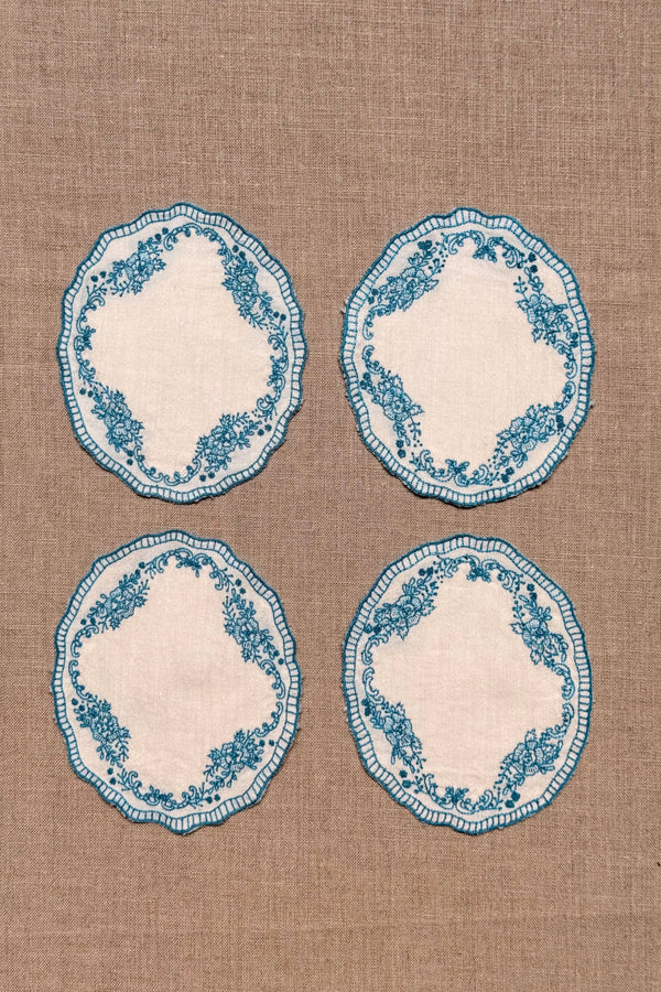 Blue Embroidered Cotton Coasters - Set of 2