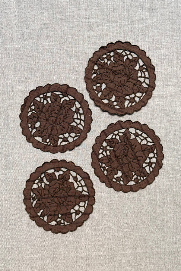 Brown Cutwork Cotton Coasters - Set of 2