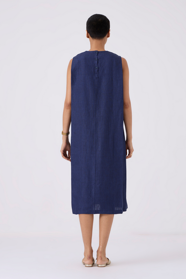 Noj Indigo Weave Linen Midi Dress