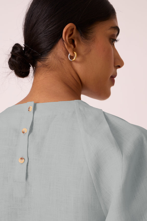 Loto Powder Blue Linen Top