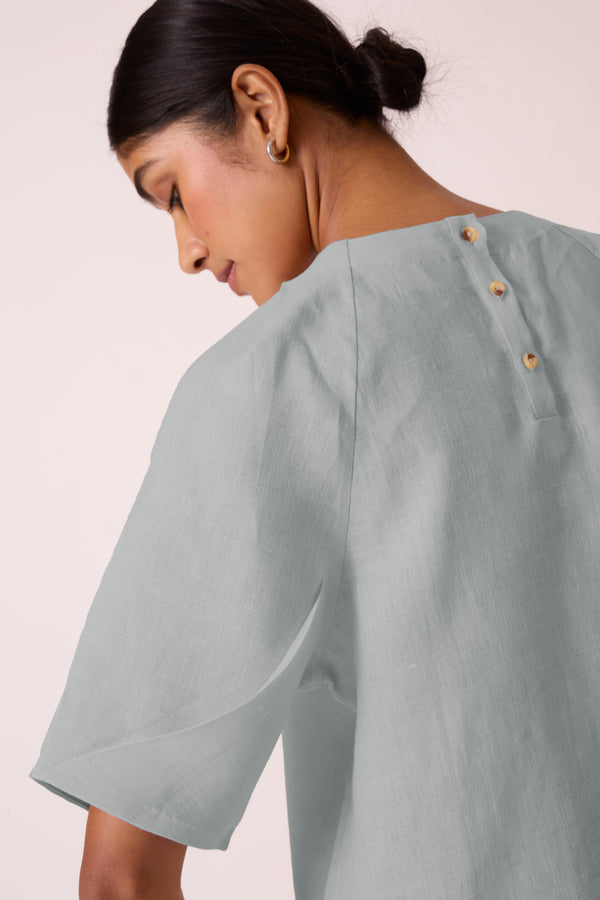 Loto Powder Blue Linen Top