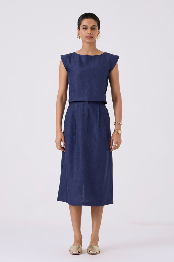 Sandra Linen Indigo Midi Skirt