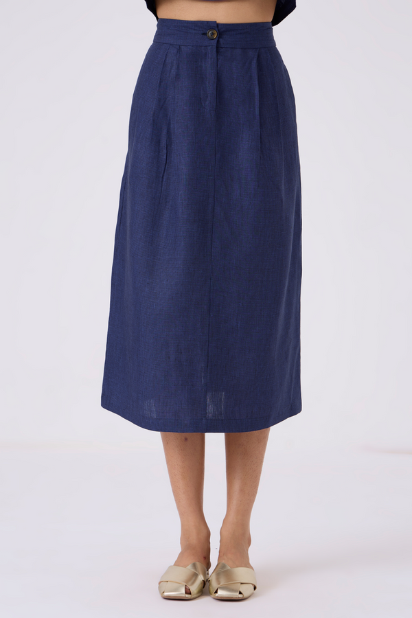 Sandra Linen Indigo Midi Skirt