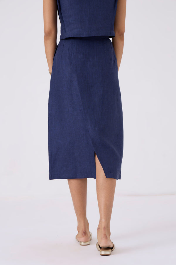 Sandra Linen Indigo Midi Skirt