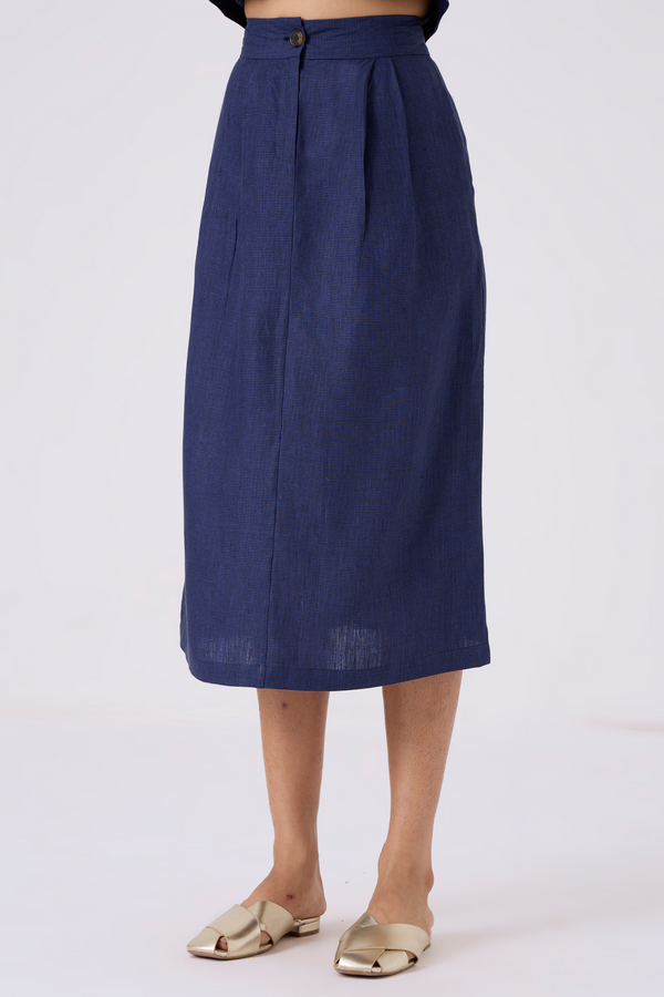 Sandra Linen Indigo Midi Skirt