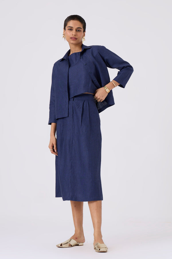 Sandra Linen Indigo Midi Skirt