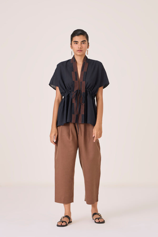 Sajith Black Handwoven Tie Top