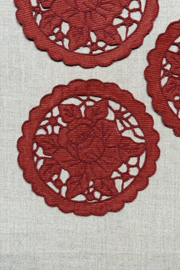 Maroon Cutwork Corduroy Coasters - Set of 2