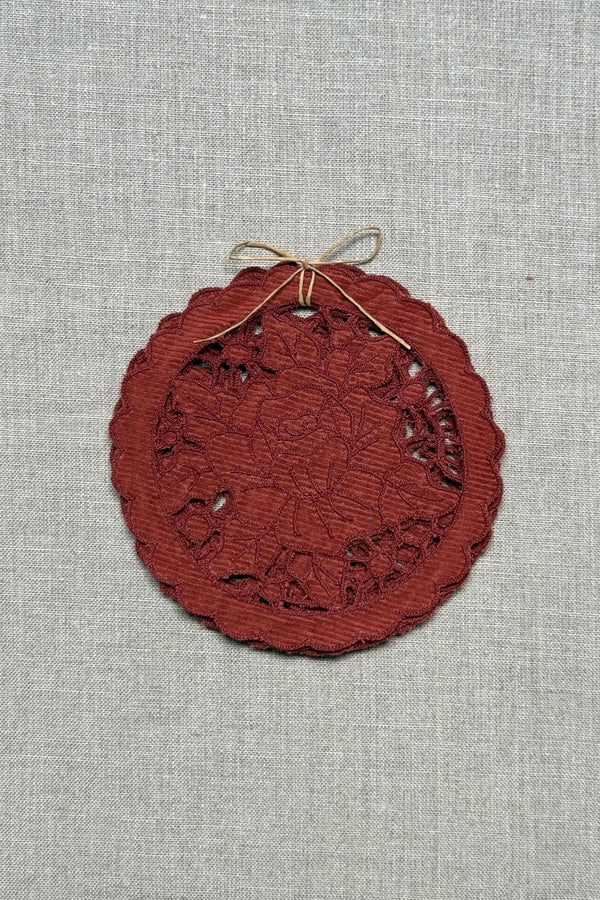 Maroon Cutwork Corduroy Coasters - Set of 2