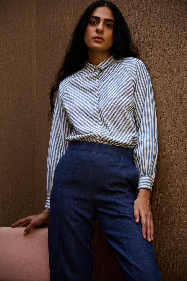 Yeji Handwoven Blue Striped Shirt