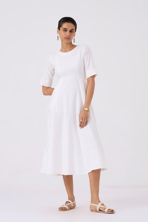 Flo White Fit & Flare Linen Dress