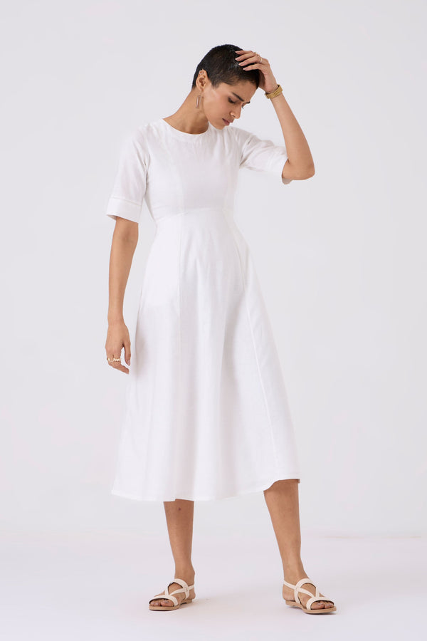 Flo White Fit & Flare Linen Dress