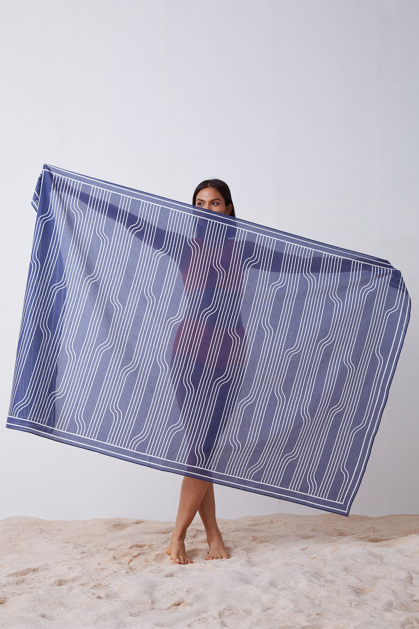 Window Pane Print Sarong - Blue and White